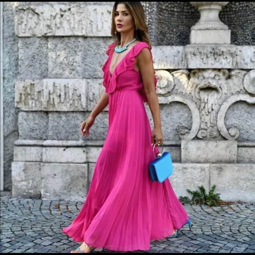 zara asymmetric pleated dress | Dresses | Zara Hem Fuchsia BABARONI Chiffon Dusk Bridesmaid soild Asimetrični donji rub Size:LA
